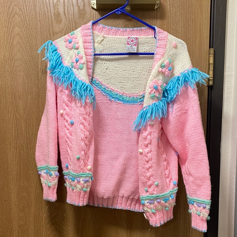 Vintage Sister sister early 90’s floral crochet accents & fringe   Cardigan S - Picture 2 of 6